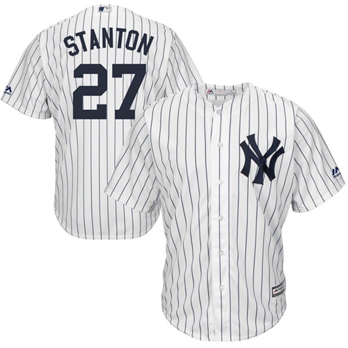 Yankees #27 Giancarlo Stanton White Strip New Cool Base Stitched MLB Jersey